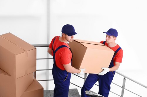 Packed boxes and furniture ready for a Stockwell relocation