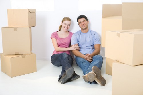 Office furniture and equipment prepared for a Stockwell business move