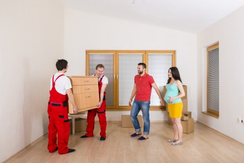 Stockwell office move preparation with labelled boxes and furniture