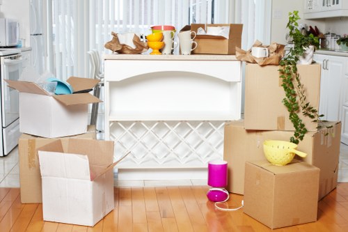 Packed boxes and furniture prepared for a student move in Stockwell