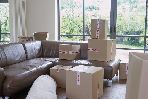 Professional movers packing and protecting household items